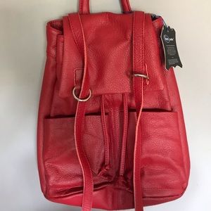 Red leather backpack